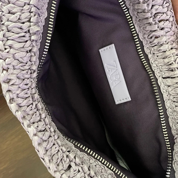 ZARA Lavender/Lilac Woven Straw Purse Silver Chain Shoulder Bag - Picture 8 of 12